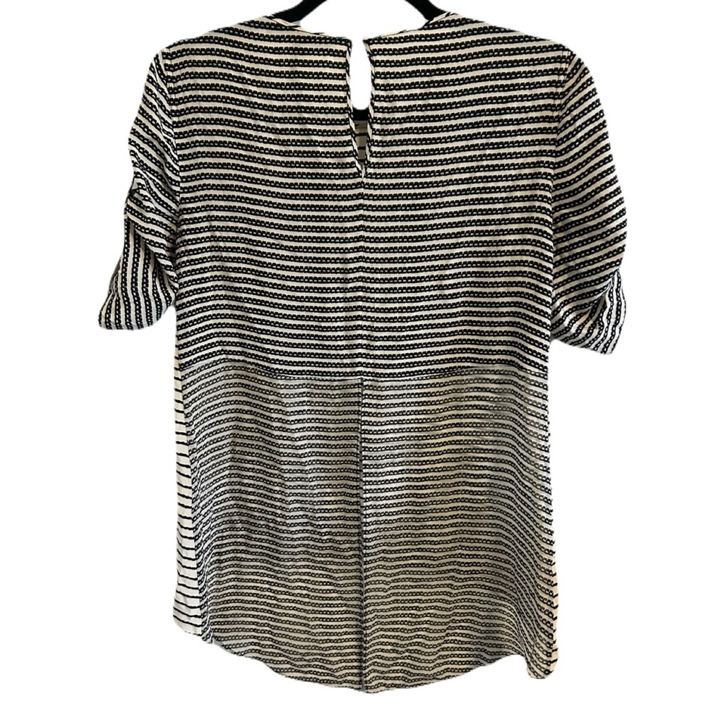 BCBGMAXAZRIA 100% Silk $378 Caterina Split Back Top Sz XS Striped High Low - Picture 13 of 16